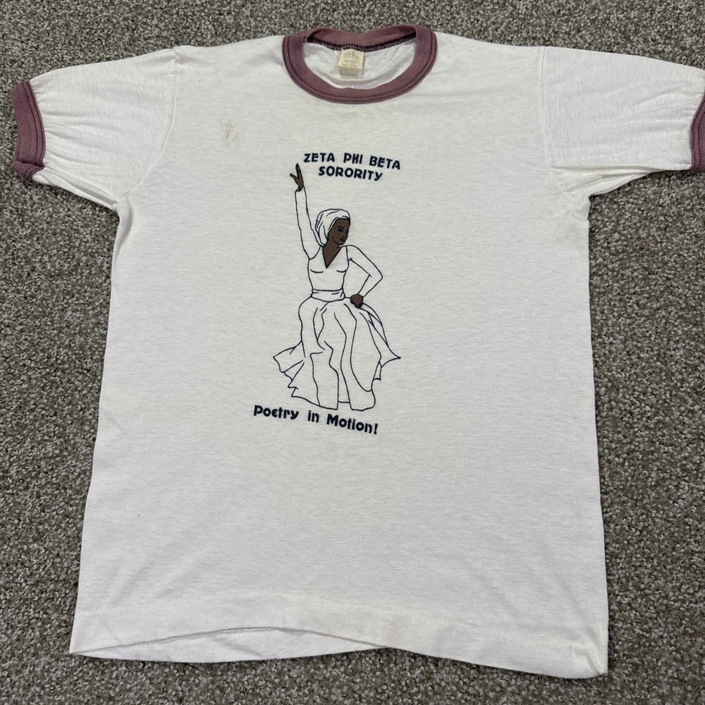 70s Zeta Phi Beta Black Sorority Ringer Tee "poetry In Motion" Size Small